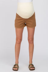 Mocha Fringe Hem Maternity Denim Shorts