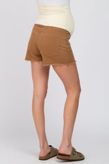 Mocha Fringe Hem Maternity Denim Shorts