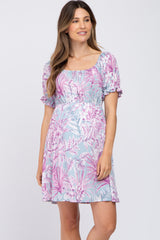 Magenta Floral Short Sleeve Maternity Dress