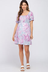 Magenta Floral Short Sleeve Maternity Dress