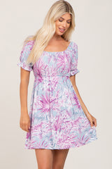 Magenta Floral Short Sleeve Maternity Dress