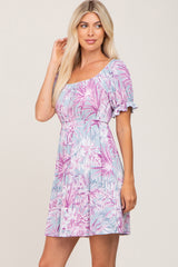 Magenta Floral Short Sleeve Dress