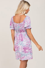 Magenta Floral Short Sleeve Dress