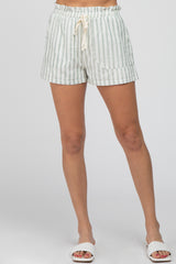 Light Olive Striped Drawstring Shorts