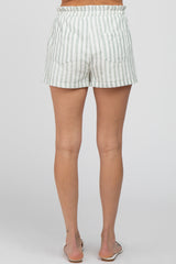 Light Olive Striped Drawstring Shorts