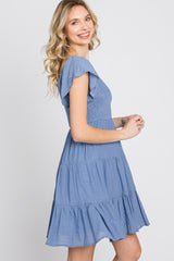 Blue Smocked Top Tiered Skirt Dress