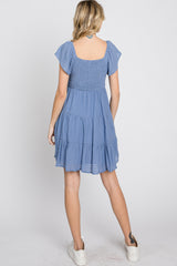 Blue Smocked Top Tiered Skirt Dress