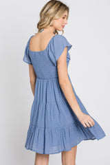 Blue Smocked Top Tiered Skirt Dress