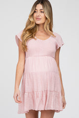 Light Pink Smocked Top Tiered Skirt Maternity Dress