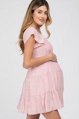 Light Pink Smocked Top Tiered Skirt Maternity Dress