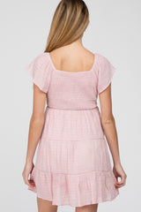 Light Pink Smocked Top Tiered Skirt Maternity Dress