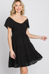 Black Smocked Top Tiered Skirt Maternity Dress