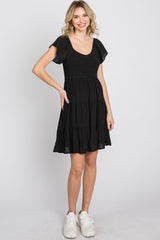 Black Smocked Top Tiered Skirt Dress