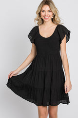 Black Smocked Top Tiered Skirt Dress