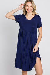 Navy Blue Babydoll Round Hem Dress