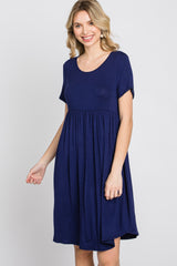 Navy Blue Babydoll Round Hem Dress