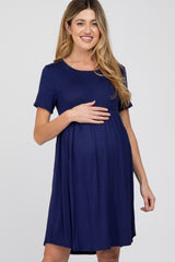 Navy Blue Babydoll Round Hem Maternity Dress