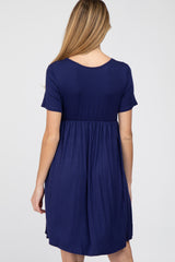 Navy Blue Babydoll Round Hem Maternity Dress