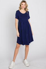 Navy Blue Babydoll Round Hem Maternity Dress