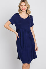 Navy Blue Babydoll Round Hem Dress