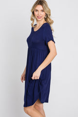 Navy Blue Babydoll Round Hem Dress