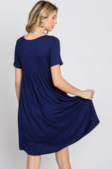 Navy Blue Babydoll Round Hem Dress