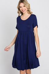 Navy Blue Babydoll Round Hem Dress