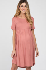 Rust Babydoll Round Hem Maternity Dress