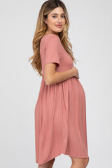 Rust Babydoll Round Hem Maternity Dress