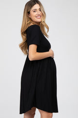 Black Babydoll Round Hem Maternity Dress