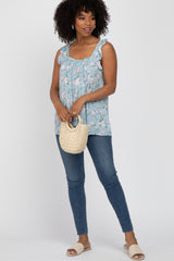 Light Blue Floral Smocked Accent Maternity Top