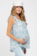 Light Blue Floral Smocked Accent Maternity Top