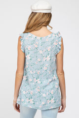 Light Blue Floral Smocked Accent Maternity Top