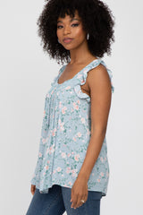 Light Blue Floral Smocked Accent Top