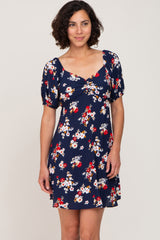 Navy Blue Floral Tie Back Dress