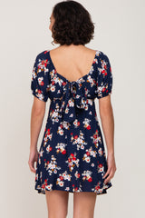 Navy Blue Floral Tie Back Dress