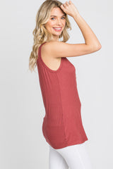 Rust Ribbed Button Up Tank Top