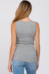 Heather Grey Ribbed Button Up Maternity Tank Top