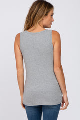 Heather Grey Ribbed Button Up Tank Top