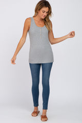 Heather Grey Ribbed Button Up Tank Top