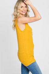 Yellow Ribbed Button Up Tank Top