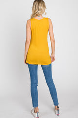 Yellow Ribbed Button Up Tank Top