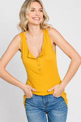 Yellow Ribbed Button Up Tank Top