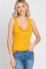 Yellow Ribbed Button Up Tank Top