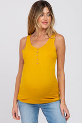 Yellow Ribbed Button Up Maternity Tank Top