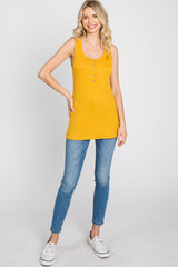 Yellow Ribbed Button Up Tank Top