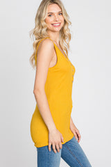 Yellow Ribbed Button Up Tank Top