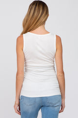 White Ribbed Button Up Maternity Tank Top