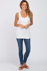 White Ribbed Button Up Tank Top