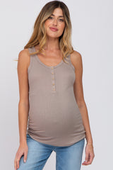 Taupe Ribbed Button Up Maternity Tank Top